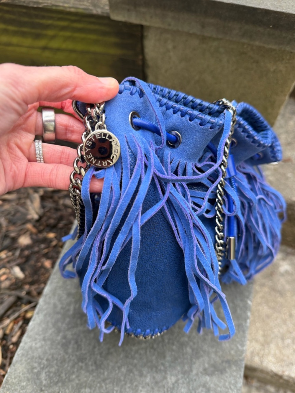 Stella McCartney Shaggy Deer Fringe Falabella Mini Bucket Bag EUC - Picture 7 of 10